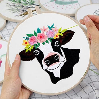 Louise Maelys Cow Beginners Embroidery Kits,Cross Stitch Starter kit for Adults with Embroidery Cloth Hoop Needles Instruction and Threads - Image 4