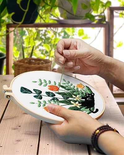 TINDTOP Embroidery Kit for Adults, Embroidery Kit for Beginners Include Embroidery Cloth Hoops Threads for Craft Lover Hand Stitch with Embroidery Skill Techniques (Black Cat) - Image 4