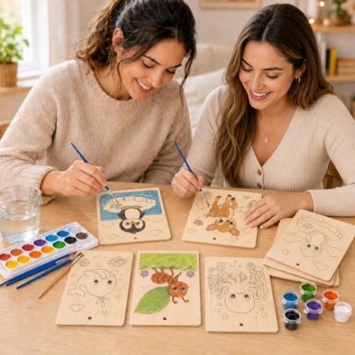 15 Pcs Unfinished Wood Crafts to Paint for Adults, 5.9x4.7 Inch Animal Paintable Wood Slices Craft Supplies with Ropes, Bulk Predrilled Wooden Ornaments for DIY Painting Craft Decor - Image 5