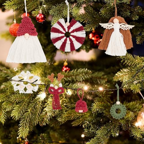 ORIGACH 9 Set DIY Macrame Christmas Ornaments Kits for Adults Beginners Handmade Macrame Elk Gnome Snowflakes Angel Candy Cane Hanging for Christmas Tree Boho Hand Woven Holiday Home Decorations - Image 5