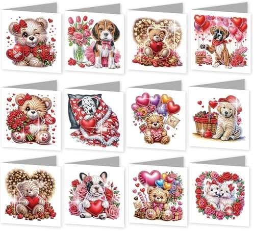 12Pcs Diamond Art Greeting Cards Kit with Envelopes Valentine by C%27eitura