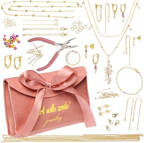 Jewelry Making Kit for Adults & Teens - Girls' DIY Bracelet Making Kit, Friendship Bracelet Kit w/Beads, Chains, Tools with 14K Gold & Silver-Plated Accessories for Necklaces & Earrings (Gold) by Artwithsmile