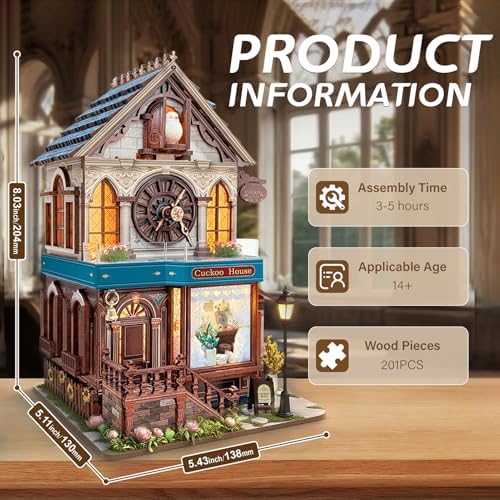 Book Nook Kit for Adults and Teens, DIY Miniature House Kit with Led Light, 3D Wooden Puzzles for Adults, Wood Gifts for Family and Friends(Cuckoo House) - Image 4