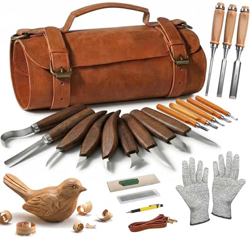 Wood Carving Kit, 25Pcs Complete Whittling Kit - 9 Walnut Handles Wood Carving Knife, 5 Detail Knifes, 3 Chisels, Professional Woodworking Tool Set for Beginners DIY Crafts & Gifts by Unknown