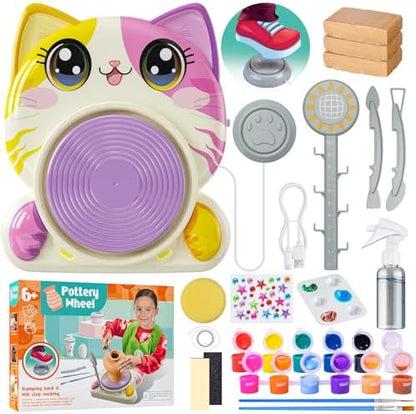 Roaxkois Pottery Wheel for Kids – Complete DIY Arts & Crafts Painting Kit with Air Dry Clay, Paints, Tools, Apron & Stickers – Creative Gift for Girls & Boys Ages 6 7 8 9 10 11 12+ - Image 2