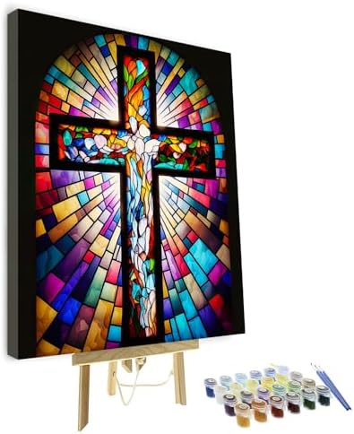 TUMOVO DIY Framed Paint by Numbers for Adults Beginner Jesus Cross Paint by Number Kits on Canvas Christian Acrylic Oil Hand Painting with Brushes Art Crafts for Home 16"x20" by TUMOVO