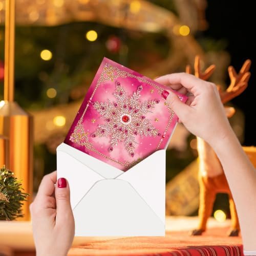 LAKEQUILL DIY Diamond Art Painting Greeting Kit, 12 Pieces, Creative Craft Set，Pink Christmas - Image 2