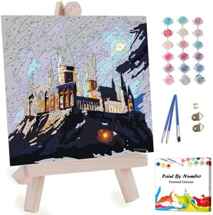Artunion Framed Paint by Numbers Kit for Adults Beginners & Kids Ages 8-12,Magic Castle Paint by Number with Frame,Starry Night Paint by Numbers Kit on Canvas 10 * 10 Inch Without Easel by ArtunionDriect