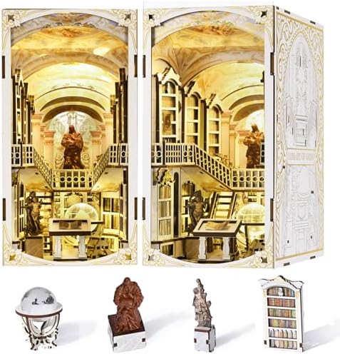 MiniCity Library of Gods Book Nook Kit, 3D Wooden Bookshelf Puzzle with LED by MiniCity