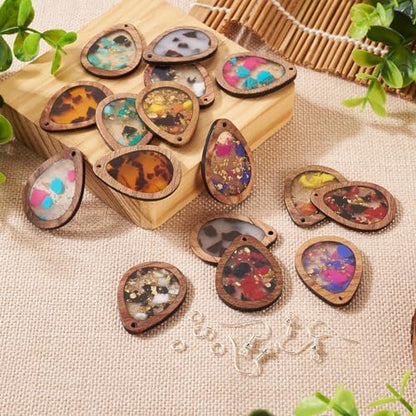 Boutigem 56Pcs Wood Dangle Earring Charm Kit with Teardrop Resin Wood Pendants Earring Hooks Jump Rings for DIY Women Jewelry Making Necklace Keychain Decor - Image 5