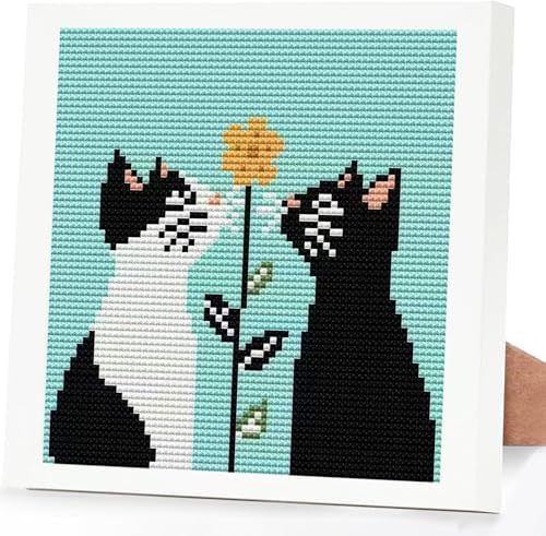 Tiwabb Cat Flower Stamped Cross Stitch Kits for Adults Beginners with Frame by DIYHomeDecor