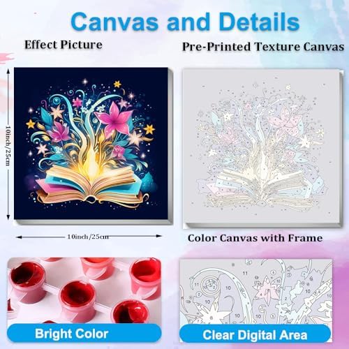Artunion Framed Paint by Numbers Kit for Adults Beginners & Kids Ages 8-12,Mystical Book Flower Paint by Number with Frame,Flower Paint by Numbers Kit on Canvas 10 * 10 Inch Without Easel - Image 3