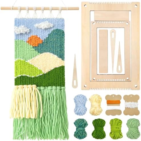 HAND U JOURNEY Weaving DIY Kit – 7.9"x11.8" Looms with Sticks, Yarn, Rope, and String All-in-One – Beginner-Friendly Craft Kit for Craft Lovers, Landscape Pattern by HANDUJOURNEY