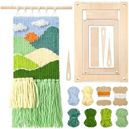 HAND U JOURNEY Weaving DIY Kit – 7.9"x11.8" Looms with Sticks, Yarn, Rope, and String All-in-One – Beginner-Friendly Craft Kit for Craft Lovers, Landscape Pattern by HANDUJOURNEY