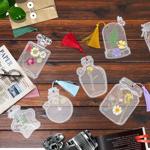 Large Size Bookmark Set, Pressed Flowers Bookmark Set, Bookmarks Making kit, Include Real Flowers Leaves, Cute Glass Bottle Shape, Handmade DIY with Tweezers Puncher Colorful Tassels - Image 6