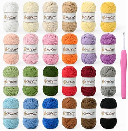 24 Pack 100% Milk Cotton Yarn for Crocheting, 1200g/3150yd Baby Yarn for Crocheting Soft, Fuzzy 5 Ply Cotton Crochet Amigurumi Yarn for Puzzle/Clothes&Crafts(Set B) by OMoiut