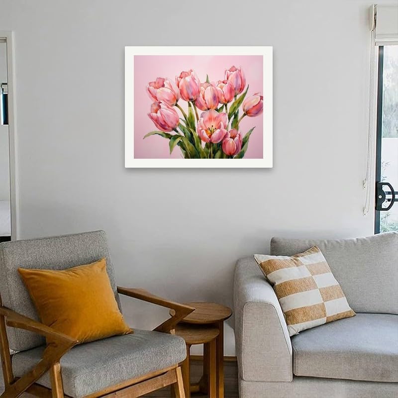 Floral Art Paint by Numbers Kit for Adults - DIY Pink Tulips Bouquet Painting on Canvas 16x20 Inches, Acrylic Paint Set, Suitable for Beginners, Flower Art for Home Decoration or Gifts. - Image 4