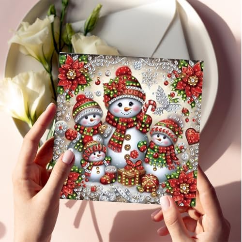 Diamond Art Christmas Cards Kit, 6PCS DIY Diamond Painting Christmas Cards with Envelopes, 5D Diamond Dot Greeting Cards for Adults, Xmas Card for Holiday Crafting Gifts (Xmas Snowman) - Image 6