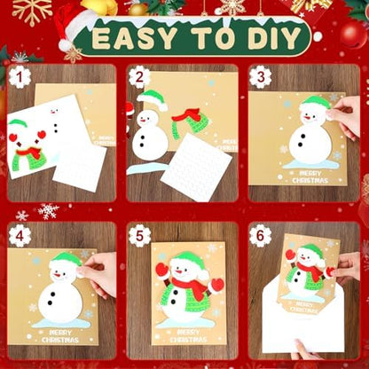 Dispowreath 24 Pcs DIY Christmas Card Making Kits with Envelopes DIY Christmas Craft Make Your Own Snowman Greeting Card Making Supplies for Holiday Xmas Party Decoration Favor - Image 3