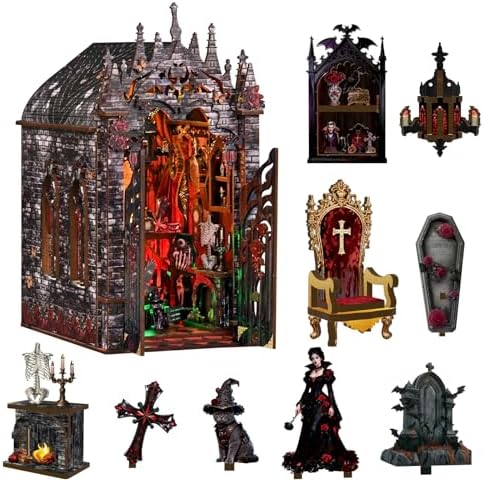 DIY Book Nook kit(Dark Castle) Wooden bookend and 3D Puzzle with LED Light, Craft kit for Adults, Nook Book kit by Unknown