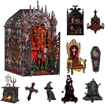 DIY Book Nook kit(Dark Castle) Wooden bookend and 3D Puzzle with LED Light, Craft kit for Adults, Nook Book kit by Unknown