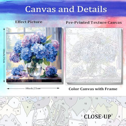 JUJUHOOD Hydrangeas Flowers Paint by Numbers Kit for Adults Beginner & Kids Ages 8-12, Purple Flower Paint by Number Without Easel, Simple Paint by Numbers for Gift Home Wall Decor (10x10Inch) - Image 3