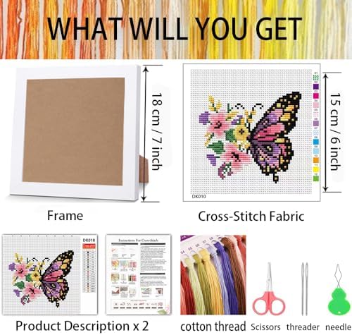 Butterfly Flower Stamped Cross Stitch Kits for Adults Beginners with Frame - Image 3