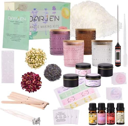 DARJEN Candle Making Kit for Adult, 4 Jars & 4 Tins Soy Wax Scented DIY Set by DARJEN