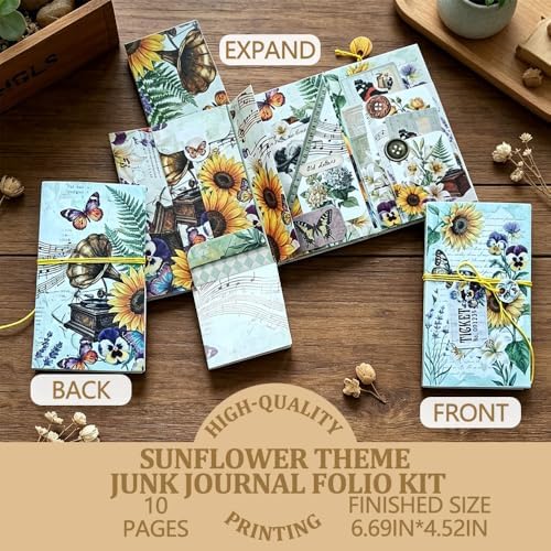 XINPOCUT Floral Folding Folio Junk Journal Kit,Folio Booklet Craft Kit, Junk Journal Kit, Scrapbooking Supplies, Journaling Decor, Mini Folio Writer Folder Project, Arts & Crafts Gifts - Image 2