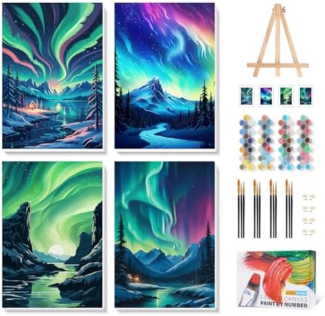 Camocin 4 Pack Framed Paint by Numbers Kit for Adults with Wooden Easel by CamocinDIYKit