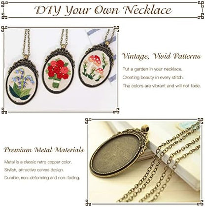 ZOCONE 3 Packs Embroidery Necklace Kit, Embroidery Pendant Kits Mini Cross Stitch Kit with Hoop, Necklace, Pendant, Beads, Stamped Pattern Cloth, Instructions, etc., Embroidery Kits for Adults - Image 4