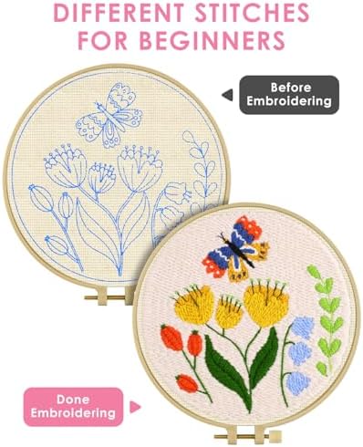 TINDTOP Punch Needle Kits, DIY Punch Embroidery Kits for Adults Beginner, Tool with Punch Needle Fabric, Hoops, Yarns and Sewing Needles (Set F) - Image 3