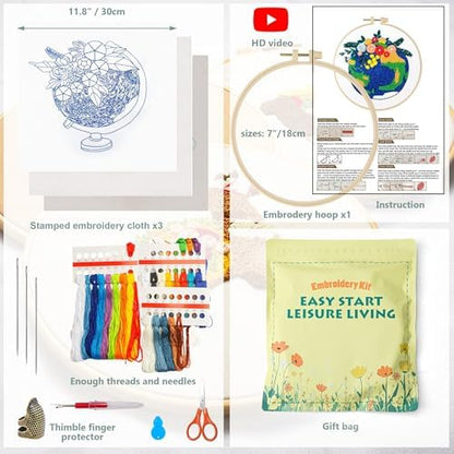 LX LERMX Embroidery Kits for Beginners, Adult Starter Cross Stitch Kit Needlepoint Complete DIY Kit with Unique Patterns, Hoop, Colorful Threads, Tools, Step by Step Instructions & Video Tutorial - Image 4
