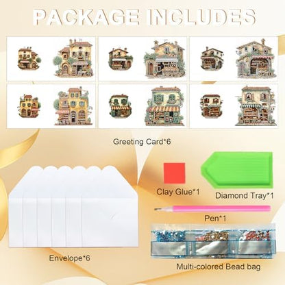 MVVMTOP 6pcs Diamond Art Painting Greeting Card, DIY Pastry House Diamond Art Greeting Card for Blessing and Wishe Special Shaped Diamond Arts Crafts for Birthday Thanksgiving Day - Image 3