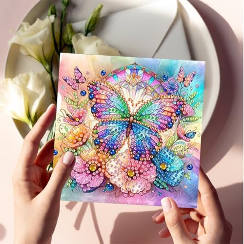 Diamond Art Cards with Envelopes–6PCS DIY Diamond Painting Greeting Cards Kit | Card Making Kit with Bling for Adults & Beginners | Birthday,Holiday & Thank You Cards (Flower Butterfly and Dragonfly) - Image 5