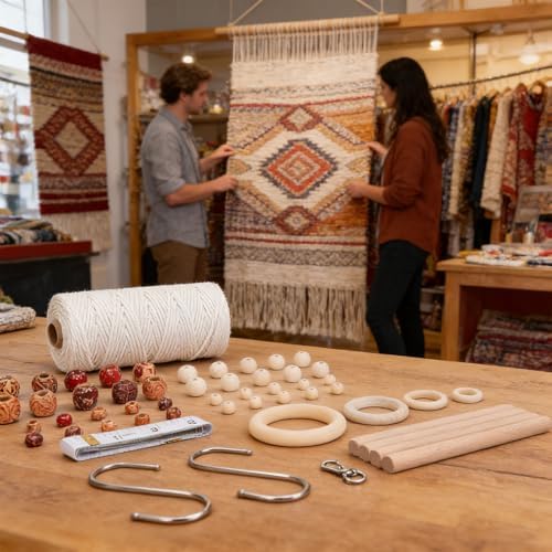 VINGVO Macrame Plant Hanger Kit, 3mm 115yard Natural Cotton Cord & Solid Wood Accessories Macrame Kit with 100pcs Wood & Painted Beads, Kits for Beginners Home Decor - Image 4
