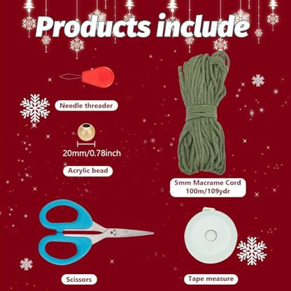 ORIGACH DIY Macrame Christmas Tree Large Wall Hanging kit Handmade Macrame Wall Hanging Kit for Beginners with Step by Step Video Tutorial Instruction Avocado Green Christmas Ornaments, 40x21inch - Image 4