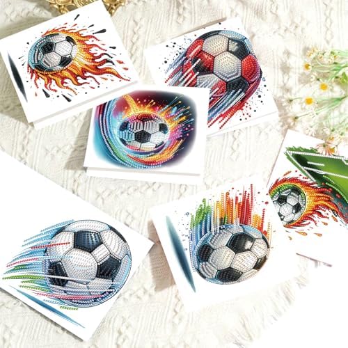 Tontut 6pcs Diamond Art Painting Kit Greeting Card, Football 5D DIY Diamond Handmade Holiday Sparkling Greeting Card with Envelope, Holiday Gift Congratulation - Image 5