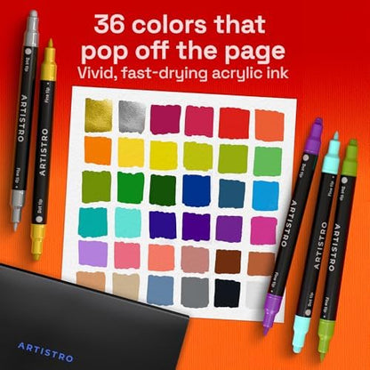ARTISTRO Dual-Tip Acrylic Paint Marker Pens - Set of 36 - Image 2