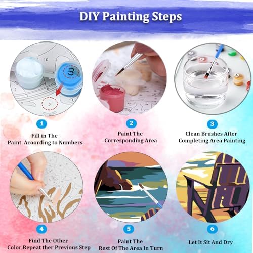 JUJUHOOD Sunset Beach Scene Framed Paint by Numbers Kit for Adults Beginner & Kids Ages 8-12, Seaside Paint by Number Without Easel, Simple Paint by Numbers for Gift Home Wall Decor (10x10Inch) - Image 6