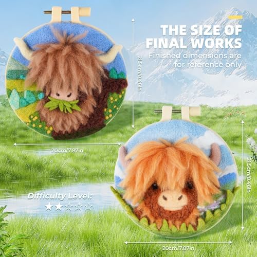Needle Felting Kit,Embroidery kit for Beginners,Punch Needle Kits Adults Beginner,Punch Needle kit for Beginners, Includes All Tools and Materials,Easy to Follow Instructions and Videos(Highland Cow) - Image 5