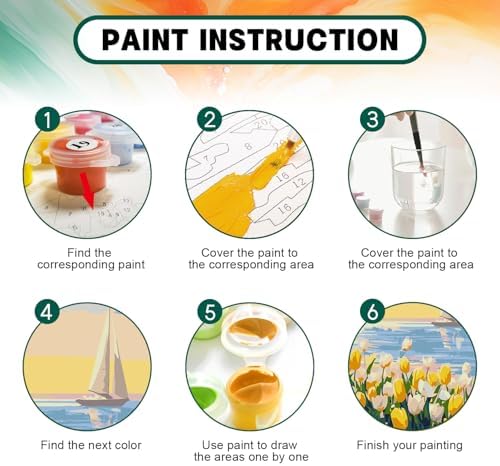 Framed Paint by Numbers Kit for Adults Beginner & Kids Age 8-12, Easy Flowers Adult Paint by Number Kits on Canvas, DIY Acrylic Watercolor Oil Paint by Number for Adults Landscape for Gift 8x12 Inch - Image 4