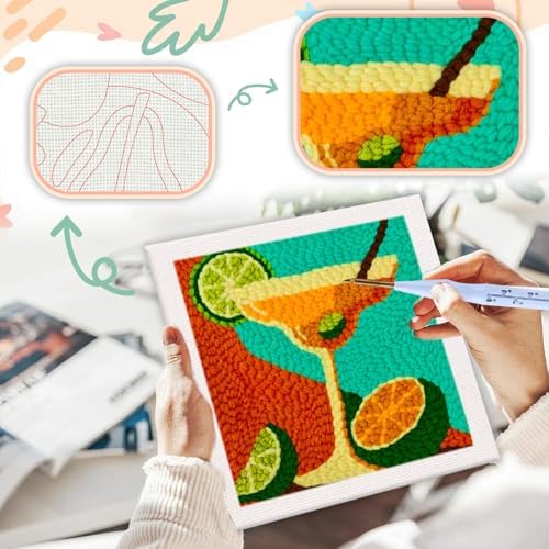 SDOYUNO Punch Needle Kit with Frame for Adults Beginners Kits 9.84 x 9.84 Inch Embroidery Starter Kits Punch Needle Kit with Juice Pattern, Threader, Yarns, Rug Punch, DIY Craft Kits (Blue) - Image 4