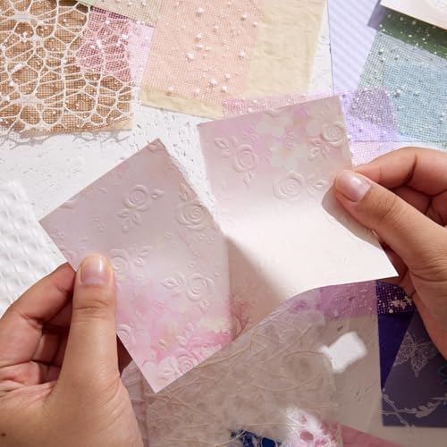 108 Sheets Textured Scrapbook Paper and Mesh Fabric Assorted Set - 6 Pack Mixed Special Paper for Scrapbooking Planner Bullet Junk Journal Supplies Mixed Collage Background 3.9x5.5 Inch - Image 7