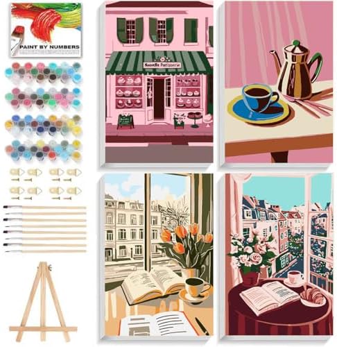 4 Pack Paint by Numbers Kit for Adults, Paint by Numbers with Frame 8x12 In by Unknown
