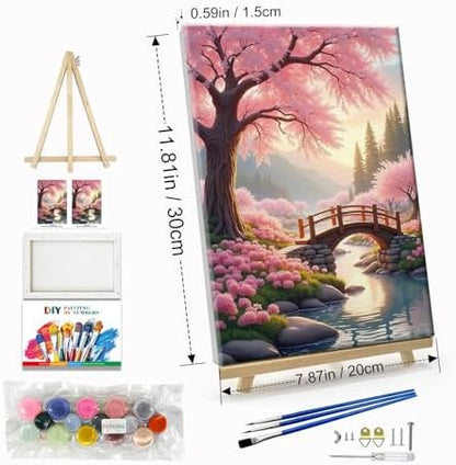 JOOZ Sakura Paint by Numbers Kit for Adults with Frame Landscape Paint by Number with Easel Lake Adult Paint by Number Kits Framed Canvas Mountain Oil Painting Kits for Home Wall Decor 8x12 Inch - Image 2