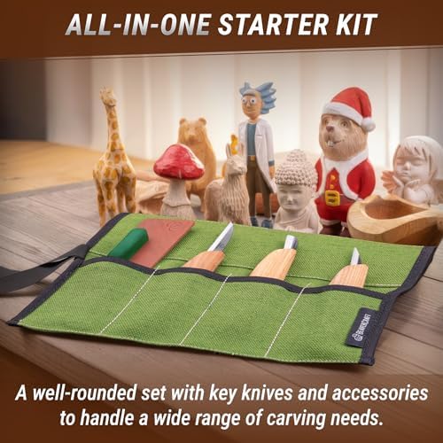 BeaverCraft Wood Carving Knife Kit S15 Whittling Kit for Beginners, Kids - Wood Carving Tools Set with Detail Chip Knife Sloyd Whittling Knives & Leather Strop, Polishing Compound and Tutorials - Image 2