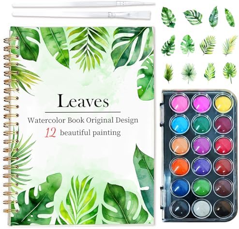 Easy Watercolor Workbook for Beginners - 12 Beautiful Step-by-Step Paintings Water Coloring Book, Includes 18 Colors Paints, Relaxing Art Projects and Creative Gift for Adults & Teen (Leaves) by Yangmics+Direct