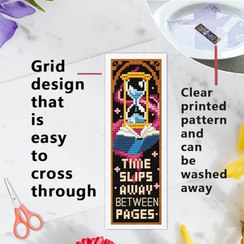 INFUNLY 6 Pcs Magic Book Cross Stitch Bookmark Kit with Tassels, Stamped Pre-Printed Embroidery for Adult Beginners, Tools with Floss Scissors Needles Instructions, DIY Gift for Book Lovers - Image 5