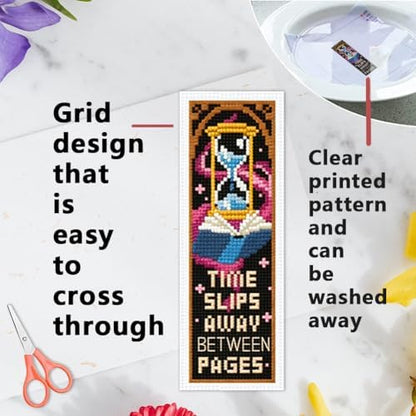 INFUNLY 6 Pcs Magic Book Cross Stitch Bookmark Kit with Tassels, Stamped Pre-Printed Embroidery for Adult Beginners, Tools with Floss Scissors Needles Instructions, DIY Gift for Book Lovers - Image 5